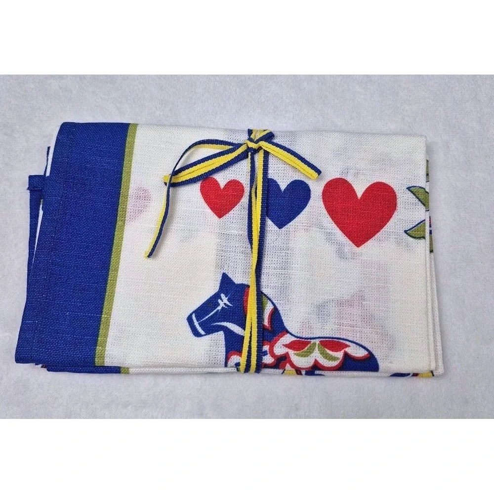 Skandinavisk Hemslojd Tea Towel White Blue Dala Horse Linderholm